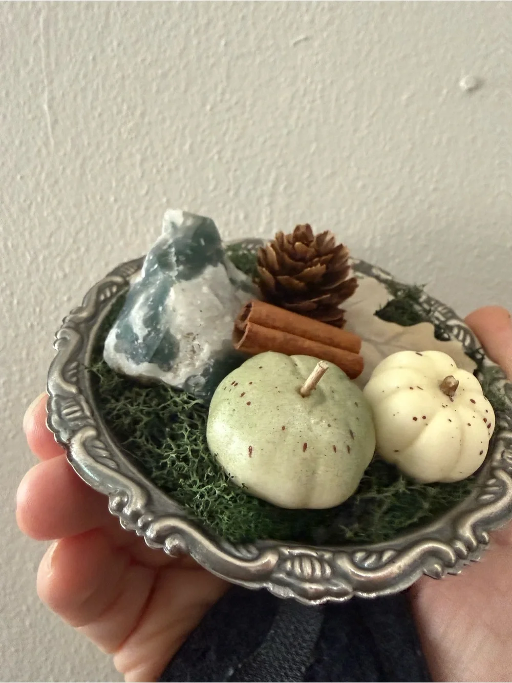 Decorative Mini Pumpkin Tray Accent in Sage and Cream - Home Accents